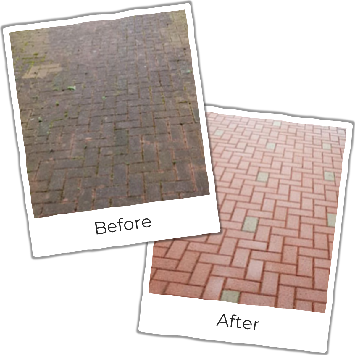 Before and after shot of pressure cleaned pavers